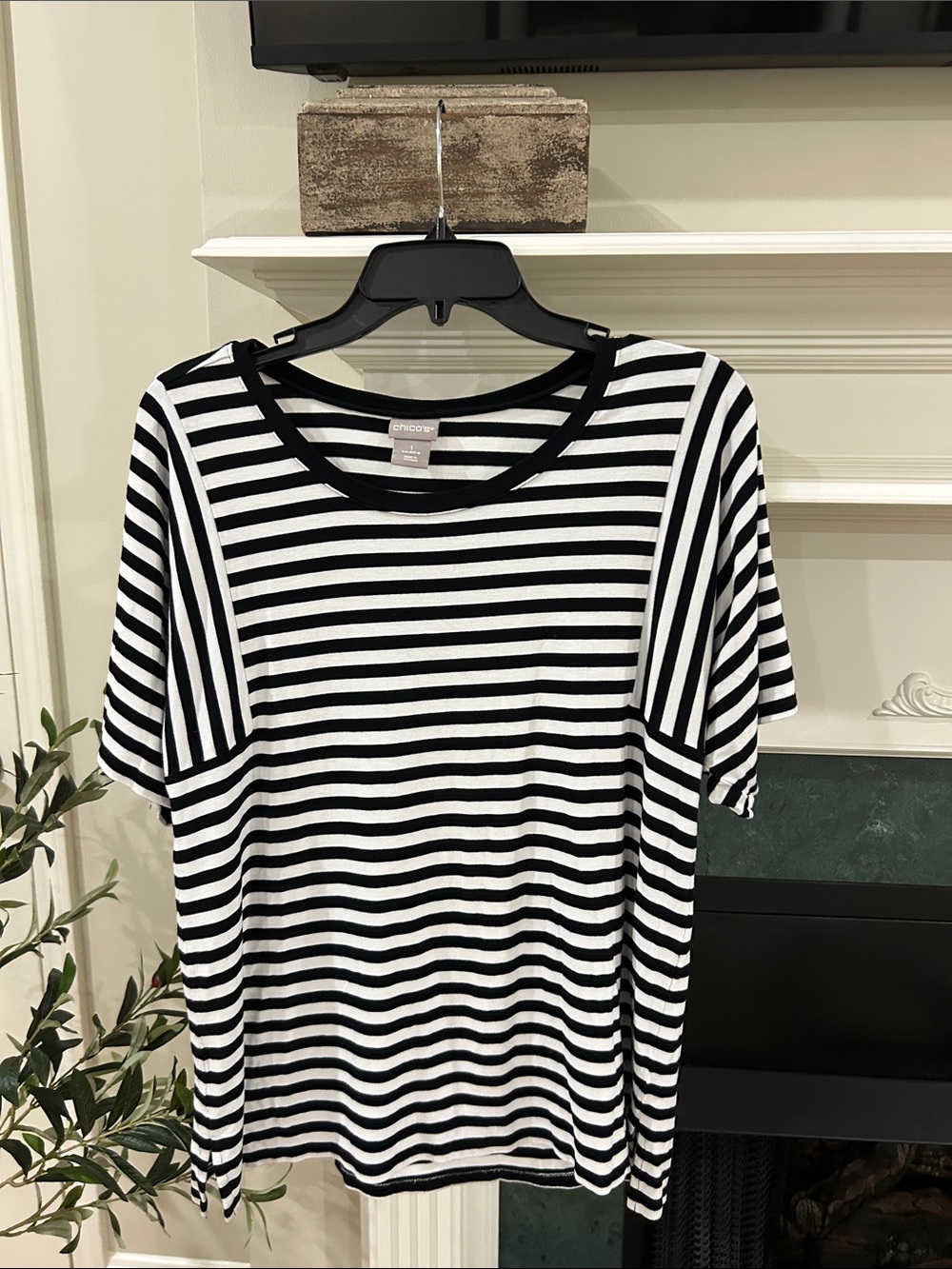 Chico's Black and White Striped Short-Sleeve Tee